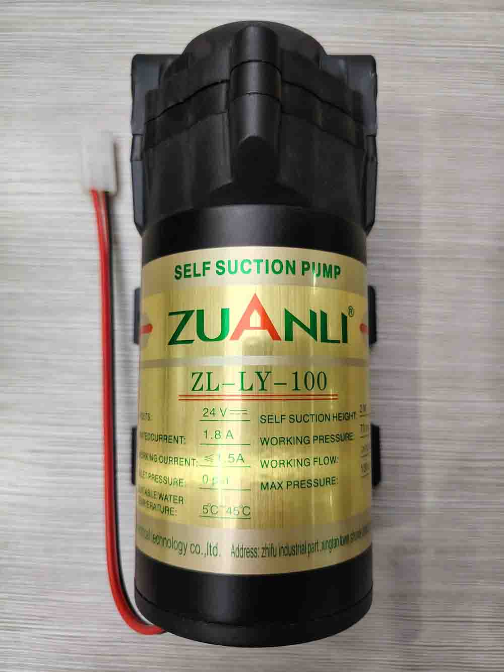 Pompa wspomagająca RO 100 GPD – 24 V DC, ciśnienie robocze 70 PSI, przepływ ≥1000 ml/min
